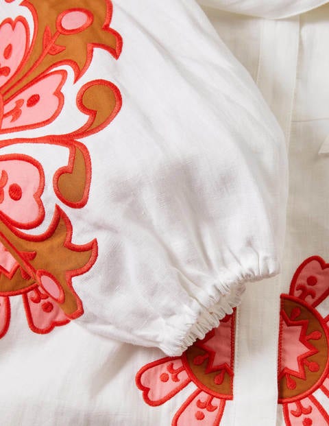 Amber Embroidered Linen Dress - White Amber Embroidered Linen Dress - White