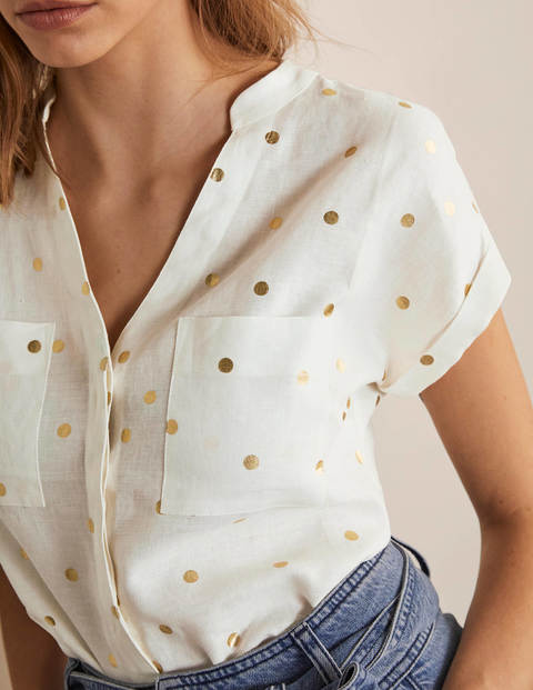 Evie Leinenhemd - Naturweiß, Polka-Tupfen Evie Leinenhemd - Naturweiß, Polka-Tupfen