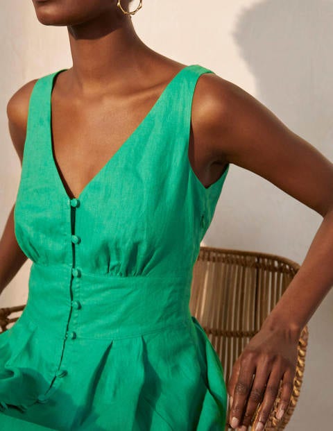 green linen midi dress