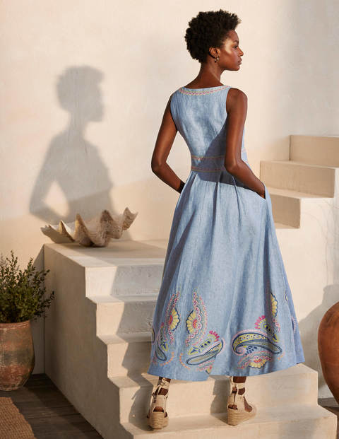 Jemima Linen Midi Dress - Grey Blue Chambray Jemima Linen Midi Dress - Grey Blue Chambray