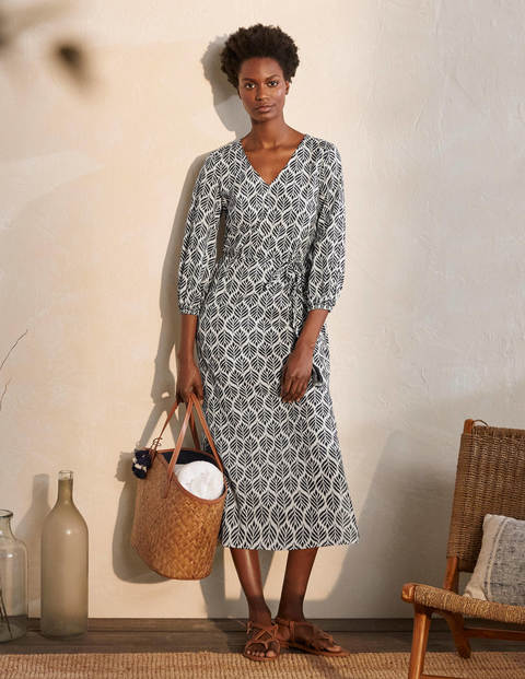 Robe midi Daria en coton - Ivoire, tuile palmier Robe midi Daria en coton - Ivoire, tuile palmier