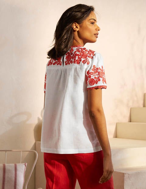 T-shirt Cornelia brodé - Blanc/rouge cerise T-shirt Cornelia brodé - Blanc/rouge cerise