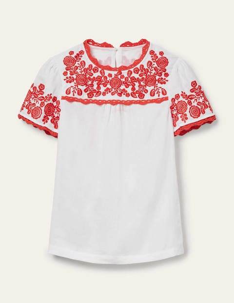 T-shirt Cornelia brodé - Blanc/rouge cerise T-shirt Cornelia brodé - Blanc/rouge cerise
