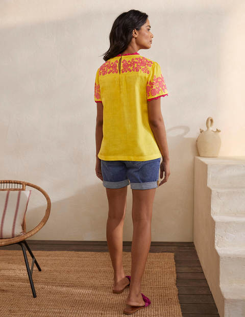 T-shirt Cornelia brodé - Jaune/rose pop T-shirt Cornelia brodé - Jaune/rose pop