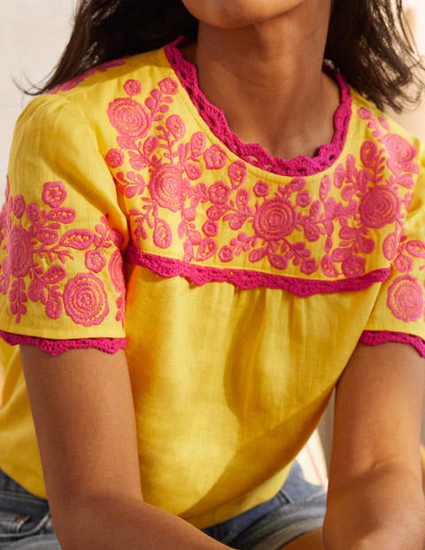 T-shirt Cornelia brodé - Jaune/rose pop T-shirt Cornelia brodé - Jaune/rose pop
