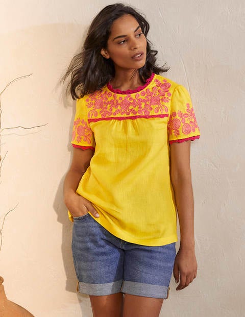 T-shirt Cornelia brodé - Jaune/rose pop T-shirt Cornelia brodé - Jaune/rose pop