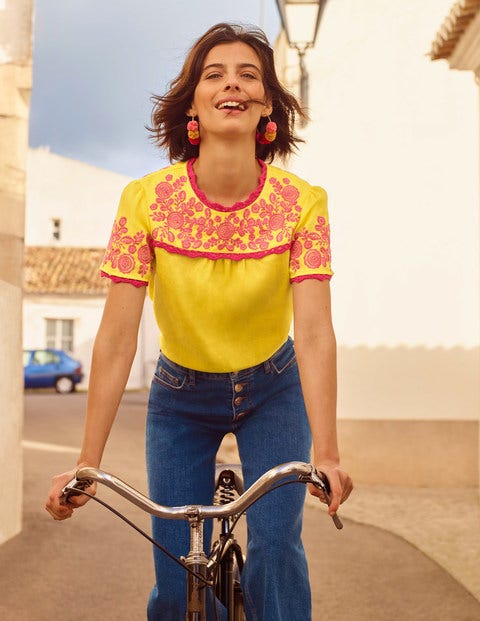 T-shirt Cornelia brodé - Jaune/rose pop T-shirt Cornelia brodé - Jaune/rose pop