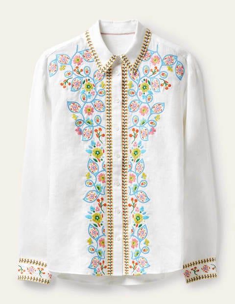 Chemise brodée en lin - Blanc/broderie multi Chemise brodée en lin - Blanc/broderie multi