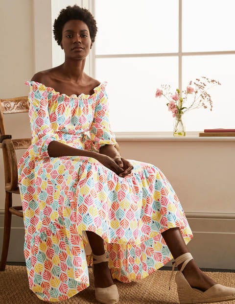 Rosalind Tiered Midi Dress - Ivory, Palm Tile Multi Rosalind Tiered Midi Dress - Ivory, Palm Tile Multi
