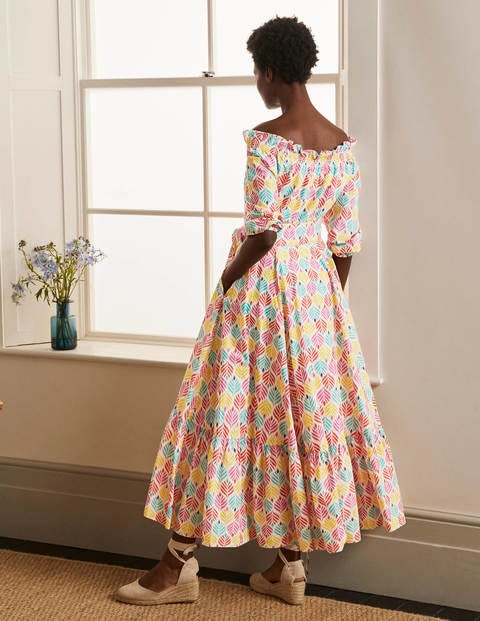 Rosalind Tiered Midi Dress - Ivory, Palm Tile Multi Rosalind Tiered Midi Dress - Ivory, Palm Tile Multi