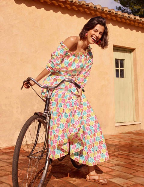 Rosalind Tiered Midi Dress - Ivory, Palm Tile Multi Rosalind Tiered Midi Dress - Ivory, Palm Tile Multi
