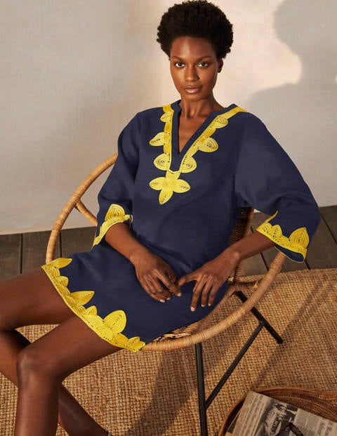 Robe Bella brodée en lin - Bleu marine Robe Bella brodée en lin - Bleu marine