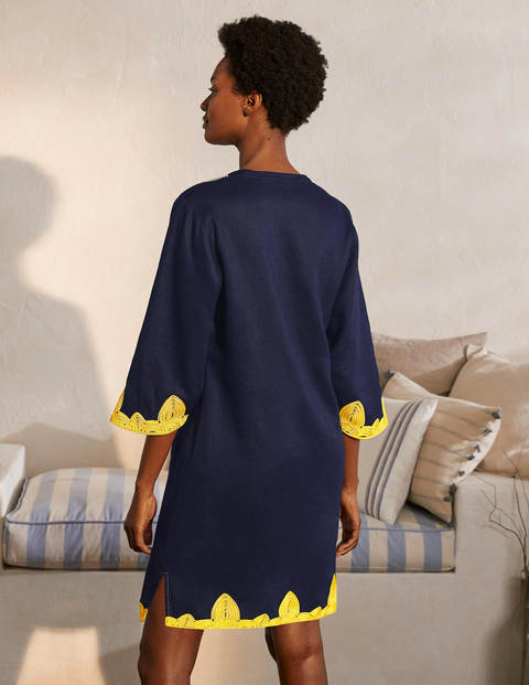 Robe Bella brodée en lin - Bleu marine Robe Bella brodée en lin - Bleu marine