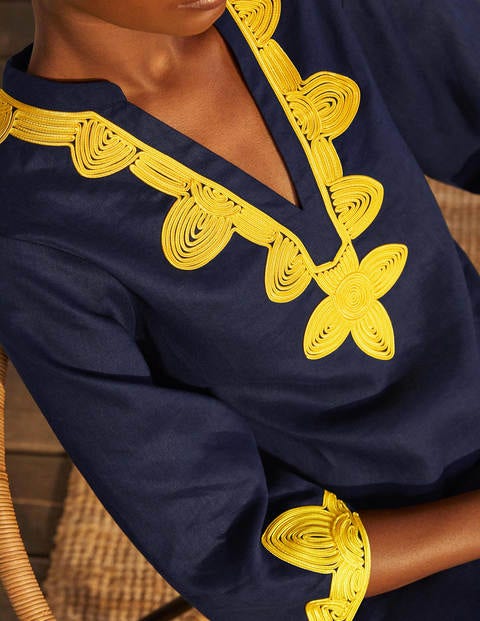 Robe Bella brodée en lin - Bleu marine Robe Bella brodée en lin - Bleu marine