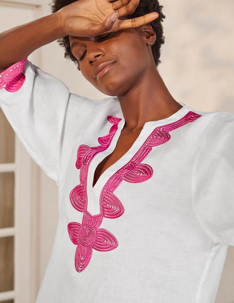 Bella Embroidered Linen Dress - White Bella Embroidered Linen Dress - White