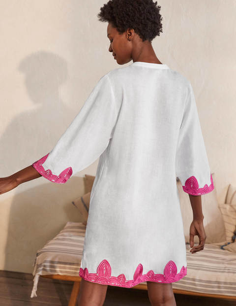 Bella Embroidered Linen Dress - White Bella Embroidered Linen Dress - White