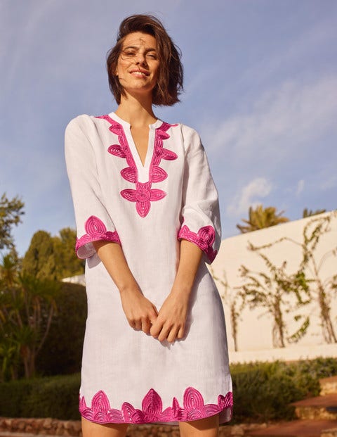 Bella Embroidered Linen Dress - White Bella Embroidered Linen Dress - White