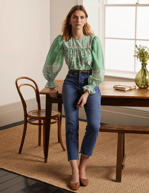 Blouse Gracie en coton - Vert feuille, motif Meadow Flight Blouse Gracie en coton - Vert feuille, motif Meadow Flight