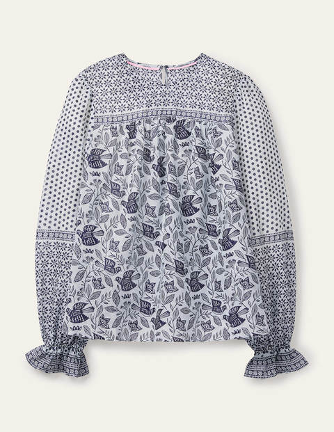 Blouse Gracie en coton - Ivoire, motif Meadow Flight Blouse Gracie en coton - Ivoire, motif Meadow Flight