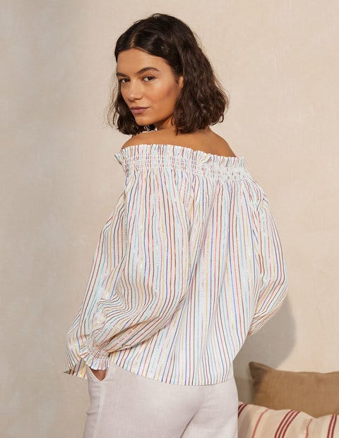 Smocked Off-Shoulder Top - Multi Lurex Stripe Smocked Off-Shoulder Top - Multi Lurex Stripe