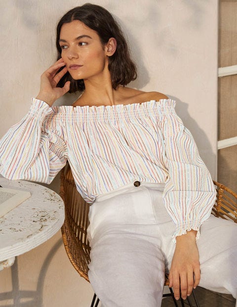 Smocked Off-Shoulder Top - Multi Lurex Stripe Smocked Off-Shoulder Top - Multi Lurex Stripe