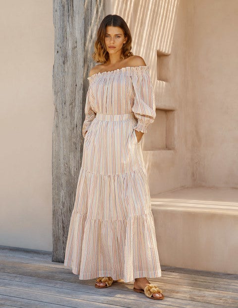 Smocked Off-Shoulder Top - Multi Lurex Stripe Smocked Off-Shoulder Top - Multi Lurex Stripe