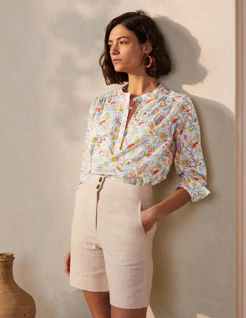 Relaxed Popover Cotton Shirt - Ivory, Kaleidoscopic Floral