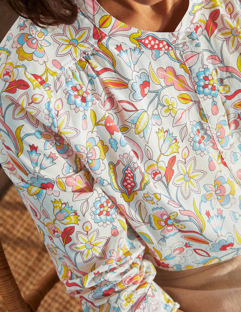 Relaxed Popover Cotton Shirt - Ivory, Kaleidoscopic Floral Relaxed Popover Cotton Shirt - Ivory, Kaleidoscopic Floral
