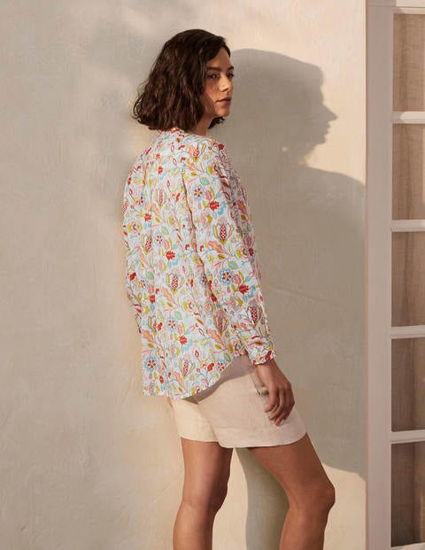 Relaxed Popover Cotton Shirt - Ivory, Kaleidoscopic Floral Relaxed Popover Cotton Shirt - Ivory, Kaleidoscopic Floral