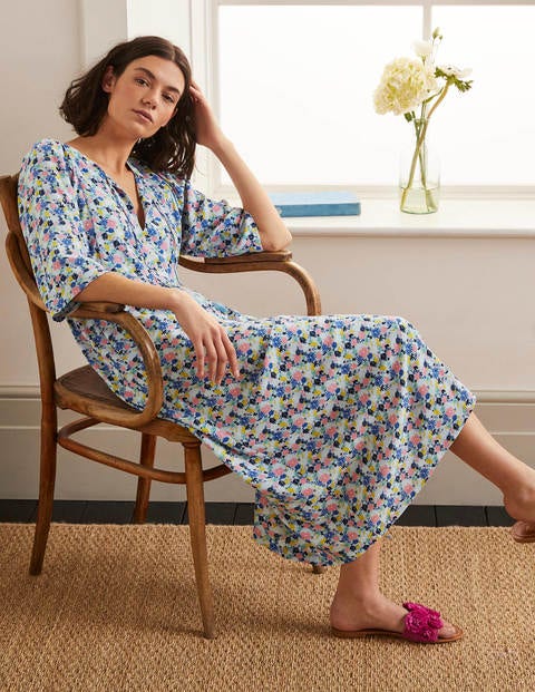 Midikleid mit Empire-Taille - Surfblau, Zauberhafte Blumen Midikleid mit Empire-Taille - Surfblau, Zauberhafte Blumen