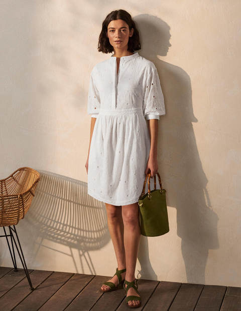 Broderie Cotton Dress - White Broderie Cotton Dress - White