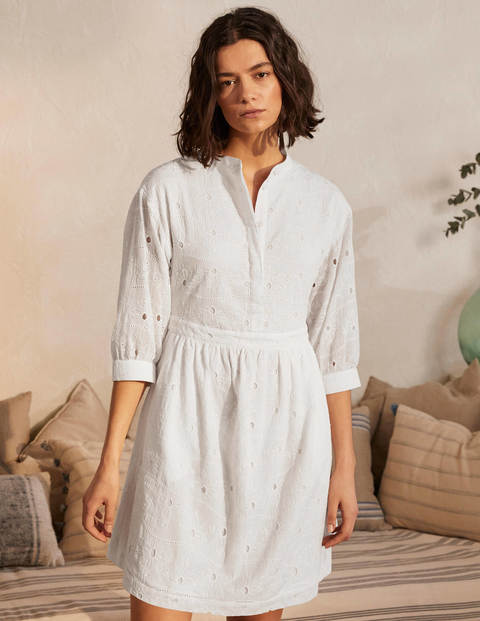 Broderie Cotton Dress - White Broderie Cotton Dress - White