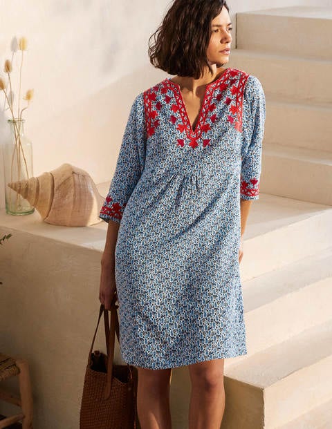 Embroidered Linen Dress - Ivory, Pretty Paisley