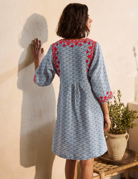 Embroidered Linen Dress - Ivory, Pretty Paisley Embroidered Linen Dress - Ivory, Pretty Paisley