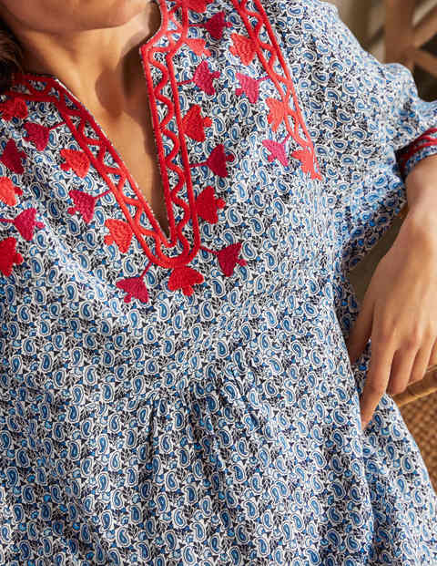 Embroidered Linen Dress - Ivory, Pretty Paisley Embroidered Linen Dress - Ivory, Pretty Paisley