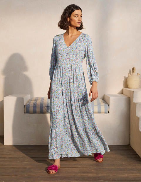 Maxikleid mit Blousonärmeln - Naturweiß, Blumen-/Blattmuster Maxikleid mit Blousonärmeln - Naturweiß, Blumen-/Blattmuster