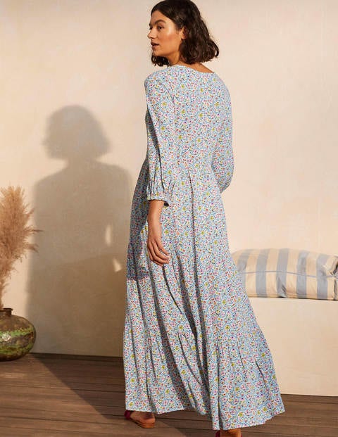 Maxikleid mit Blousonärmeln - Naturweiß, Blumen-/Blattmuster Maxikleid mit Blousonärmeln - Naturweiß, Blumen-/Blattmuster