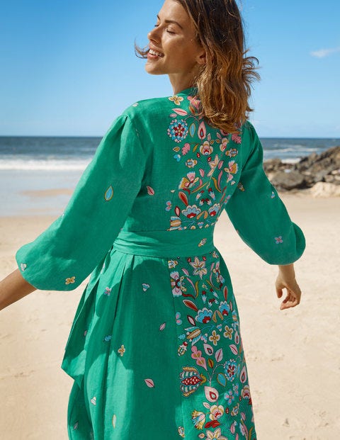 green linen midi dress