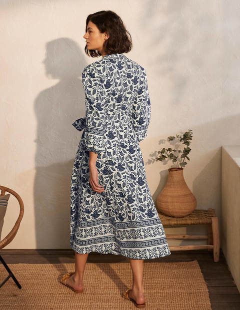 Robe midi Addie en lin - Ivoire, motif Meadow Flight Robe midi Addie en lin - Ivoire, motif Meadow Flight