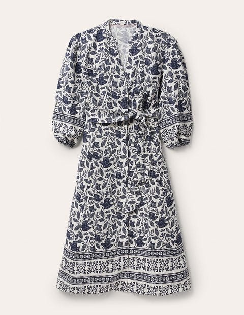 Robe midi Addie en lin - Ivoire, motif Meadow Flight Robe midi Addie en lin - Ivoire, motif Meadow Flight