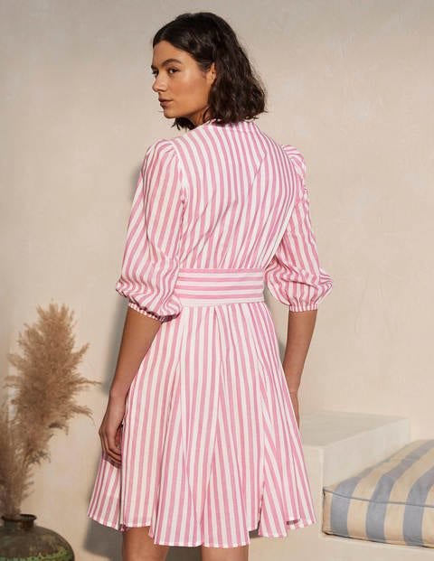 Puff Sleeve Cotton Dress - Party Pink Stripe Puff Sleeve Cotton Dress - Party Pink Stripe