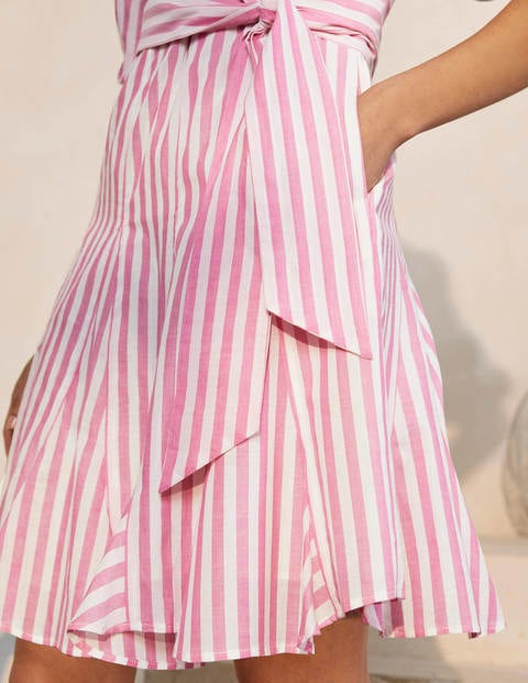 Puff Sleeve Cotton Dress - Party Pink Stripe Puff Sleeve Cotton Dress - Party Pink Stripe