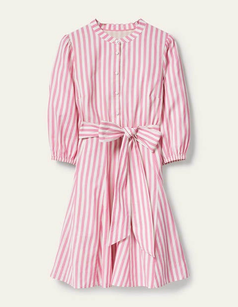 Puff Sleeve Cotton Dress - Party Pink Stripe Puff Sleeve Cotton Dress - Party Pink Stripe