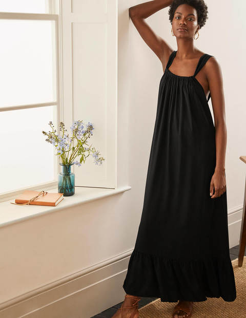 Maxi-Sommerkleid mit tiefem Rückenausschnitt - Schwarz Maxi-Sommerkleid mit tiefem Rückenausschnitt - Schwarz