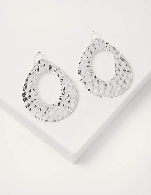 Hammered Teardrop Earrings - Silver Metallic Hammered Teardrop Earrings - Silver Metallic