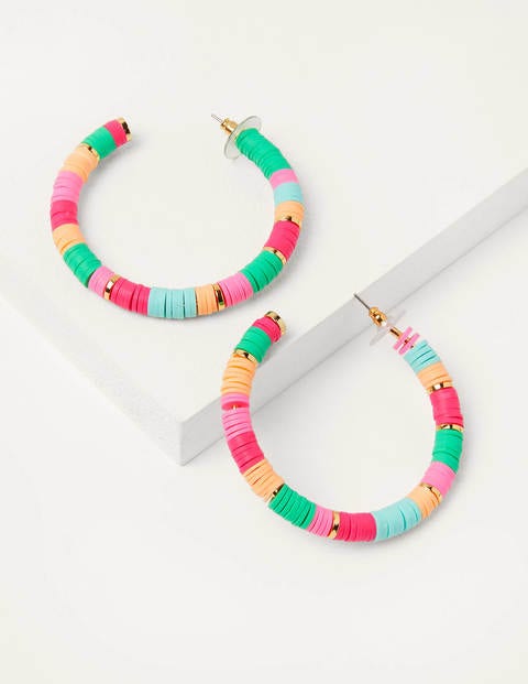 Beaded Hoop Earrings - Pink Beaded Hoop Earrings - Pink