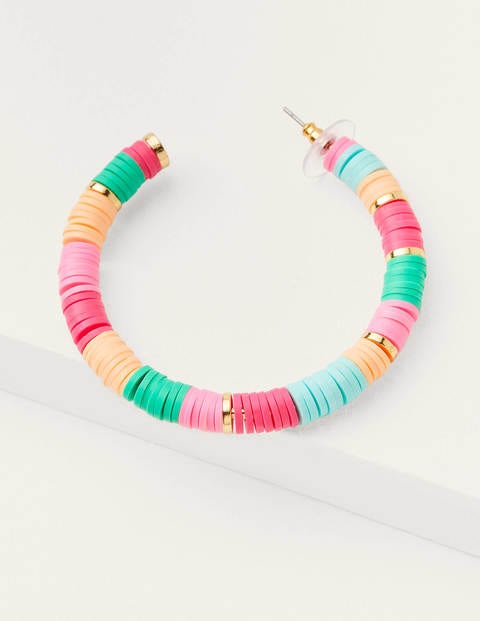 Beaded Hoop Earrings - Pink Beaded Hoop Earrings - Pink
