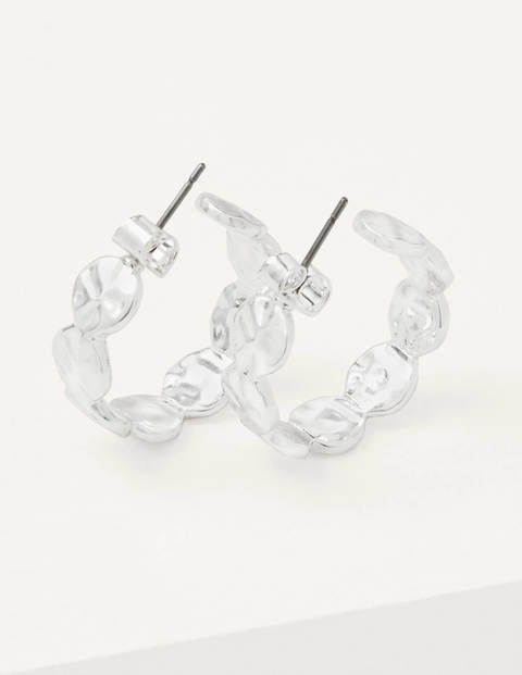 Hammered Disk Hoops - Silver Metallic Hammered Disk Hoops - Silver Metallic