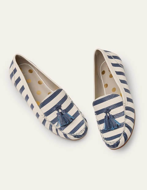 Melanie Moccasins - Ivory/Navy Stripe | Boden US