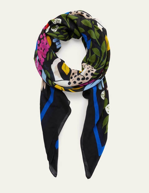 Print Scarf - Black, Cheetah Garden Print Scarf - Black, Cheetah Garden